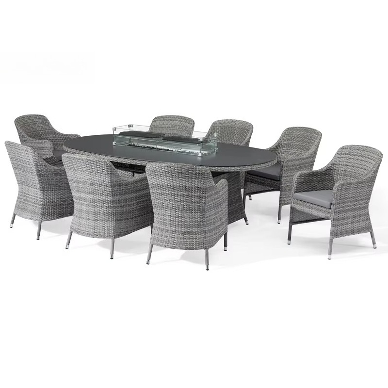 Outdoor Furniture With Fire Pit - Outdoor-Möbel Feuerstelle Rattan Aluminium Garten-Sofa-Set Modernes