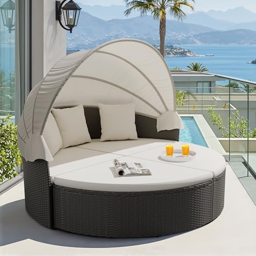 Outdoor Furniture Rattan - Gartenmöbel Outdoor Runde Tagesliege mit Einziehbarem
