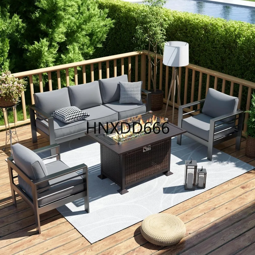 Outdoor Furniture With Fire Pit - Gartenmöbel-Set mit Feuerstelle, 6-teiliges Aluminium-Outdoor-Sofa-Set aus