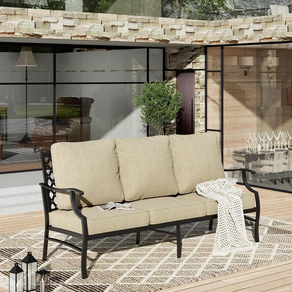 Outdoor Furniture Rattan - Terrassenmöbel Soa, Allwetter-Outdoor-Sofa mit 3 Sitzen,