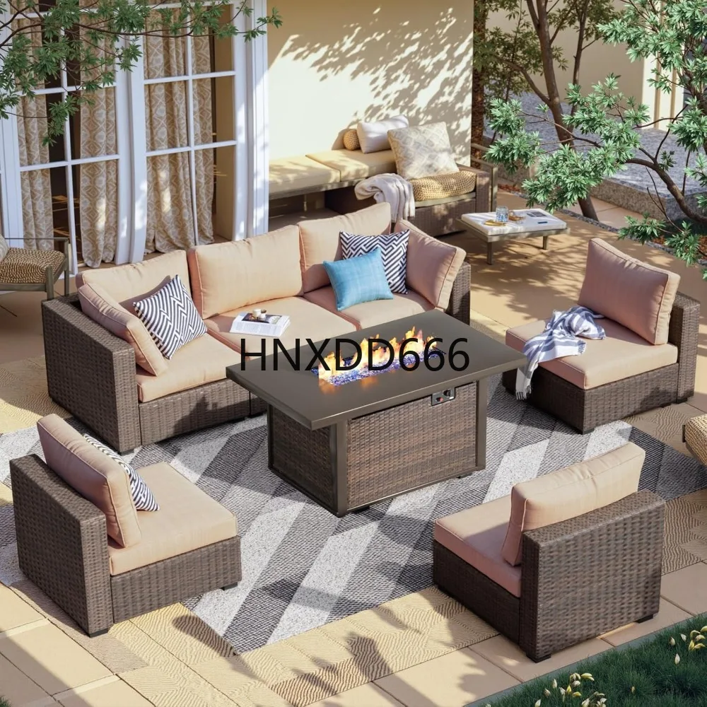 Outdoor Furniture With Fire Pit - 7-teiliges Gartenmöbel-Set mit Feuerstelle, Outdoor-Sofa-Garnitur mit