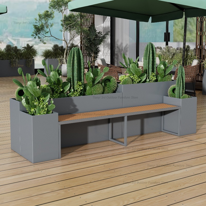 Outdoor Furniture Bench - Nordische Edelstahl-Pflanzbank für den Außenbereich, Blumenbeet
