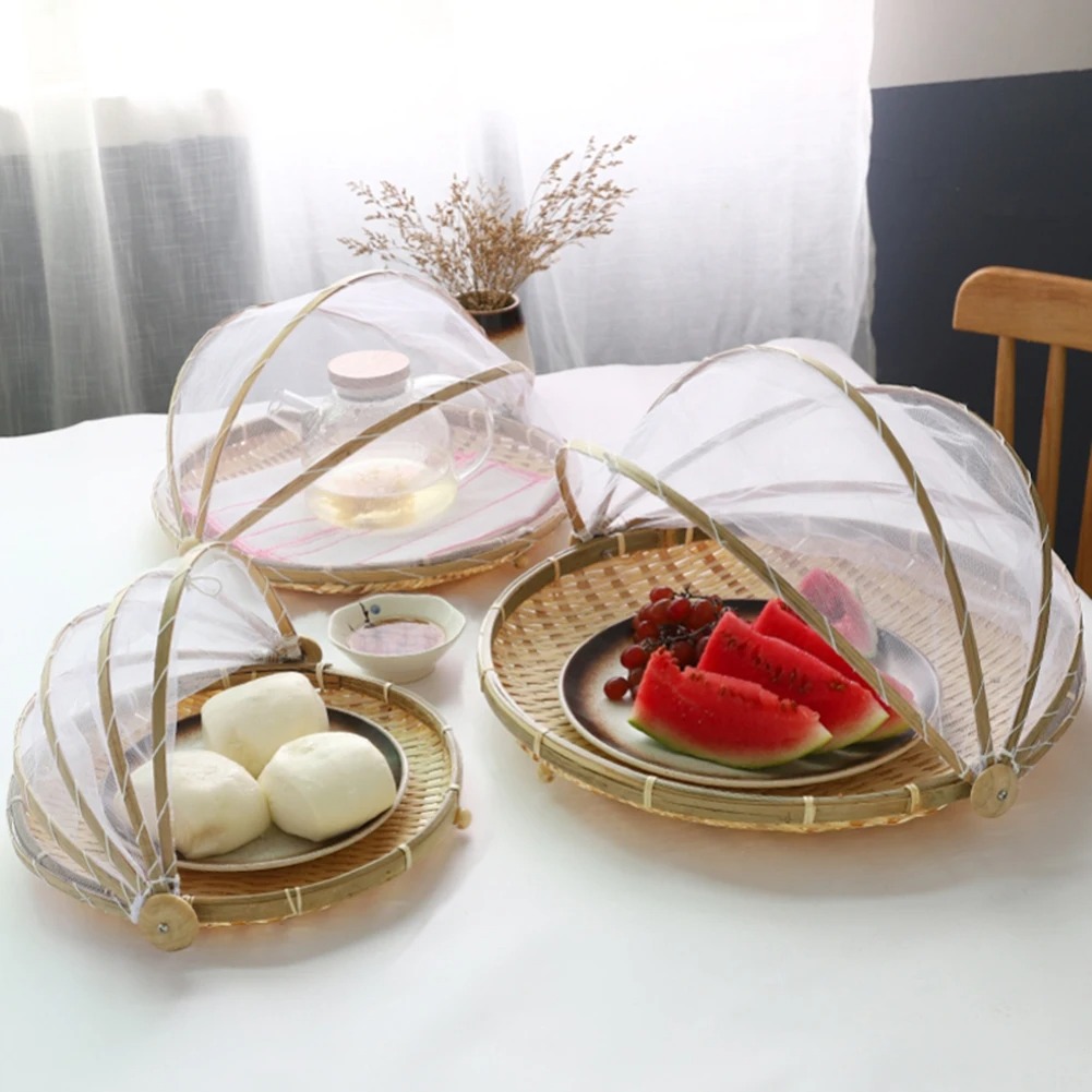 Outdoor Furniture Rattan - Bambus Gewebter Korb Anti-Moskitonetz Obst Gemüse