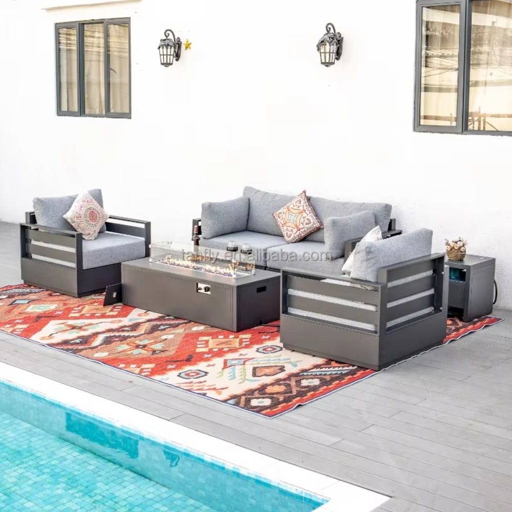 Outdoor Furniture With Fire Pit - Villa Hotel Outdoor-Möbelset Moderne Aluminium-Gartenmöbel Sofagarnitur