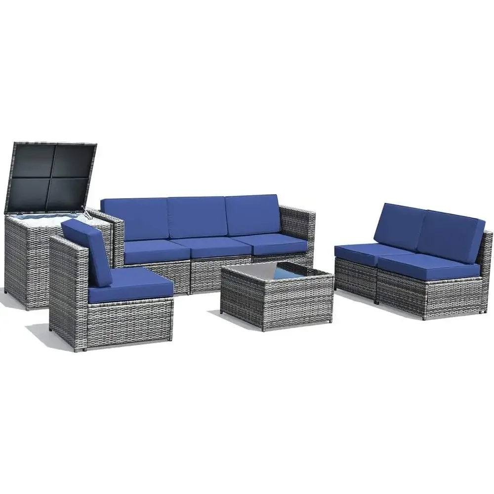 Outdoor Furniture Rattan - 8-teiliges Outdoor-PE-Rattan-Gartenmöbel-Set mit Stauraum, Ecksofa, Couchtisch