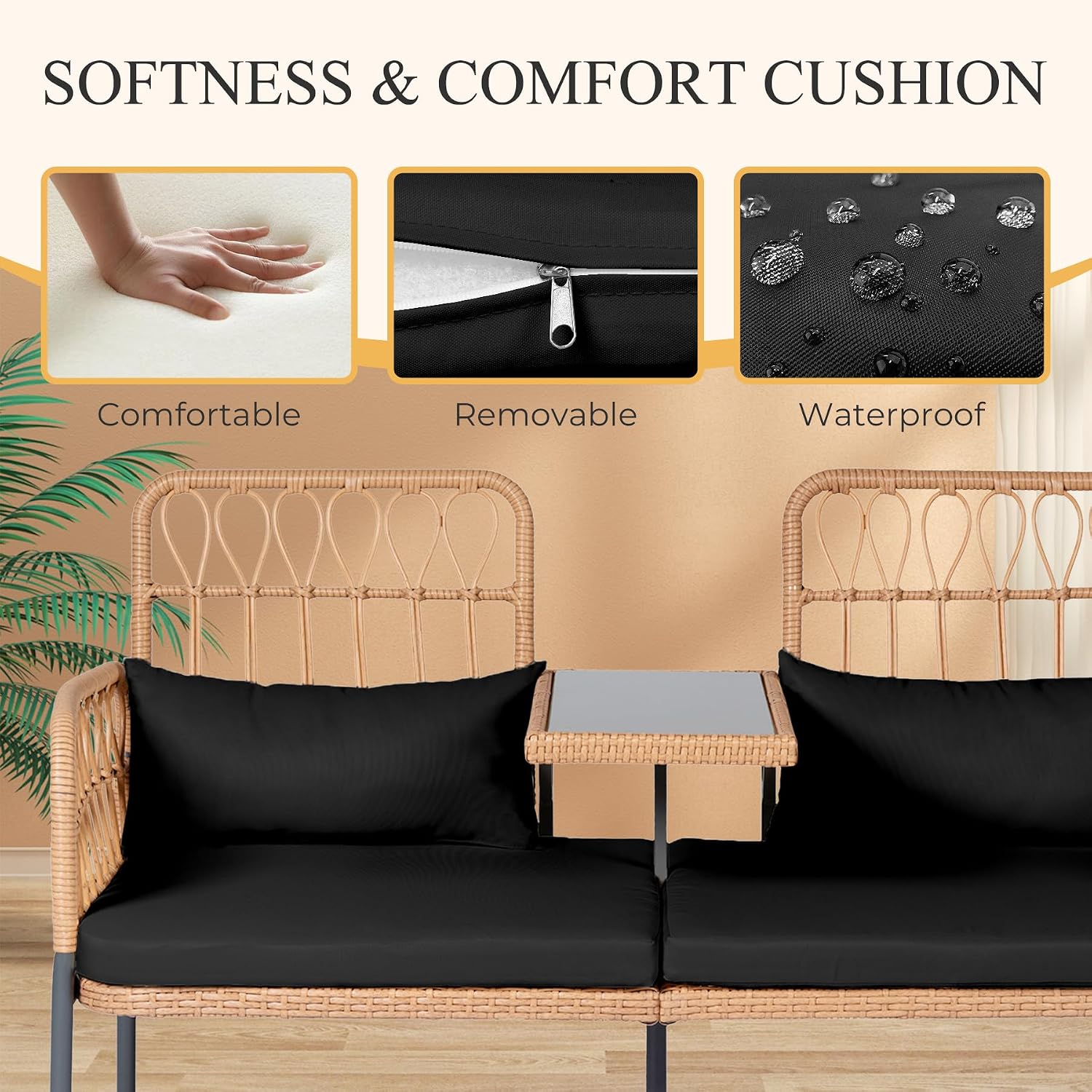 Rattan-Liebessofa mit Glastisc – Outdoor Furniture Rattan Bewertung und Preis