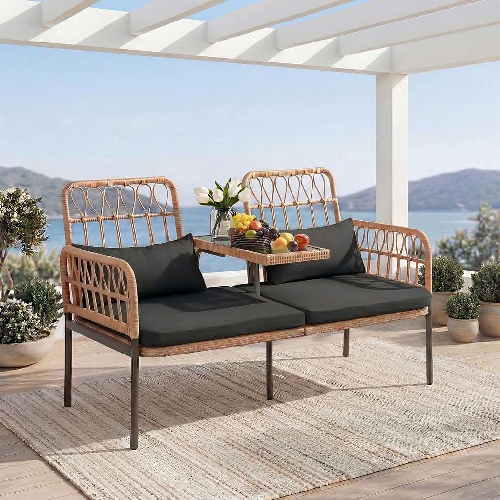 Rattan-Liebessofa mit Glastisc – Outdoor Furniture Rattan Bewertung und Preis