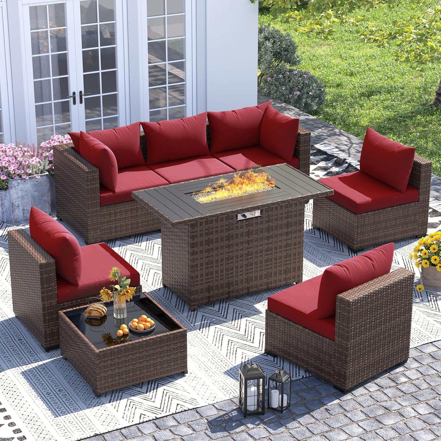 8-teiliges Allwetter-Rattan-So – Outdoor Furniture With Fire Pit Bewertung und Preis