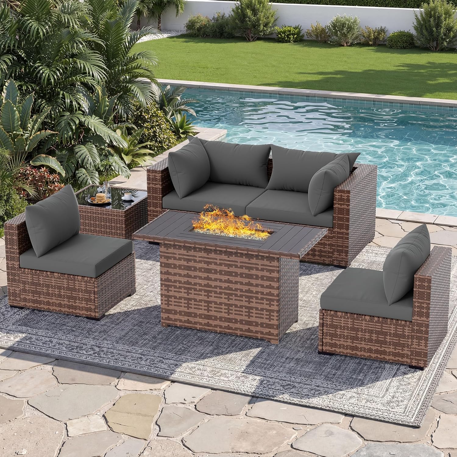 5-teiliges Outdoor-Sofa-Set mi – Outdoor Furniture With Fire Pit Bewertung und Preis