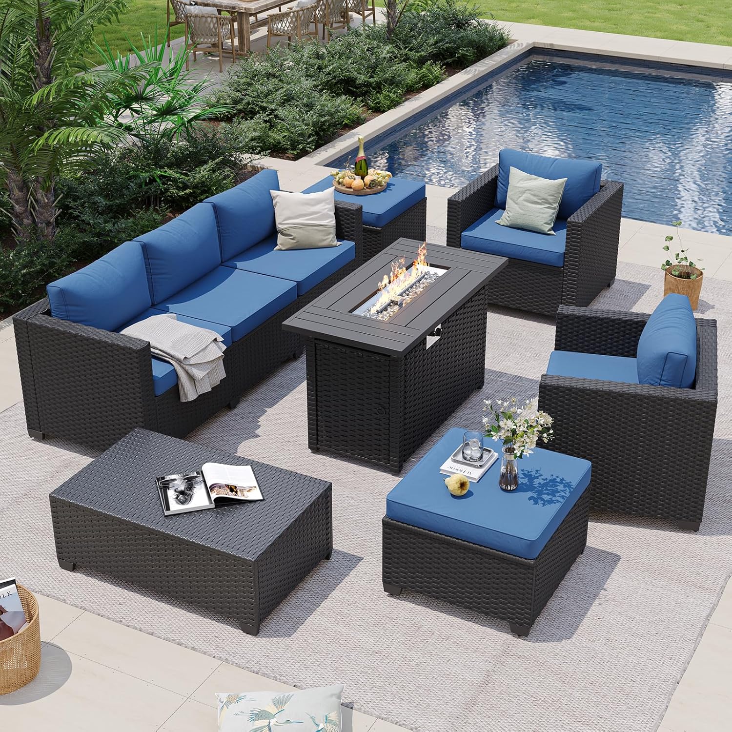 Marineblaues Outdoor-Sofa-Set  – Outdoor Furniture With Fire Pit Bewertung und Preis