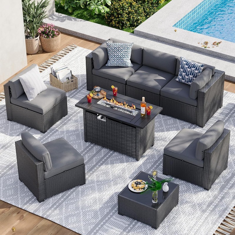 Aoxun 8-teiliges Gartenmöbel-S – Outdoor Furniture With Fire Pit Bewertung und Preis