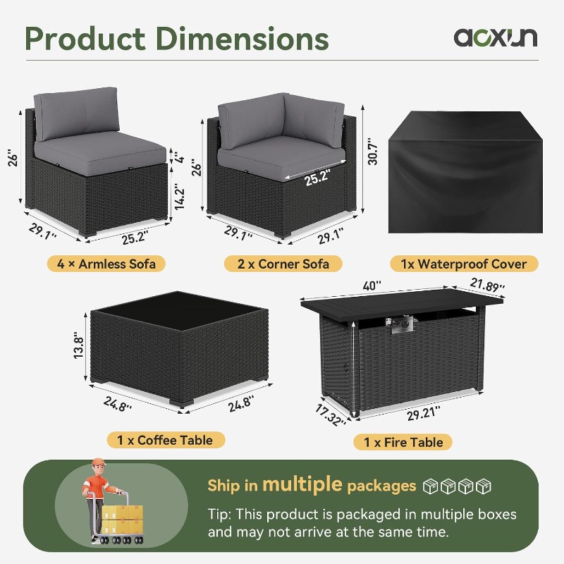 Aoxun 8-teiliges Gartenmöbel-S – Outdoor Furniture With Fire Pit Bewertung und Preis
